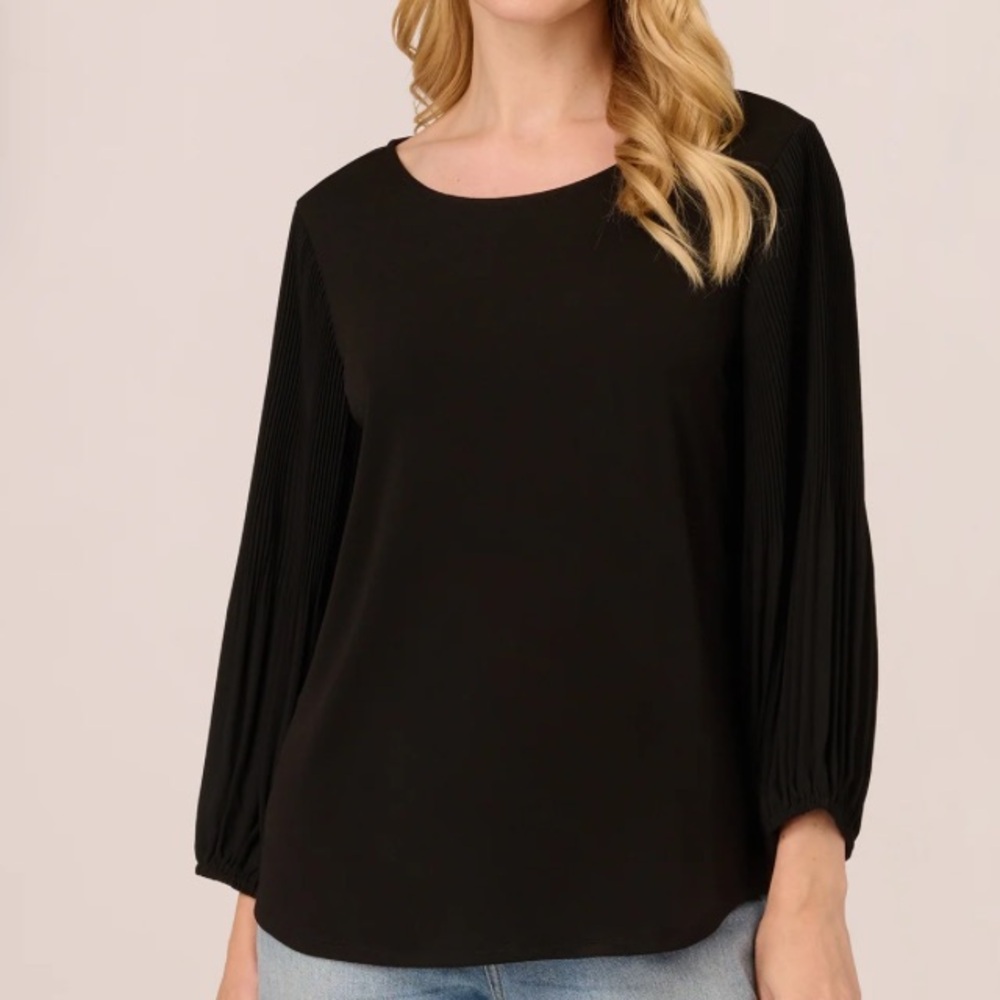 Adrianna Papell Pleated Long Sleeve Knit Top Large Redovalgeo New With Tags